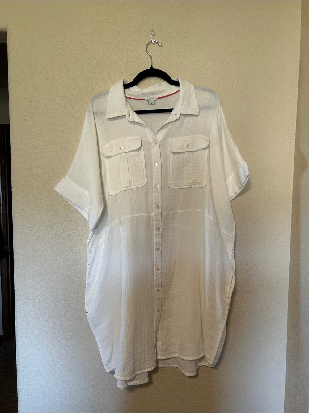 Sundance 100% Cotton Shirt Dress Women’s L Ivory White Beach Coastal Boho